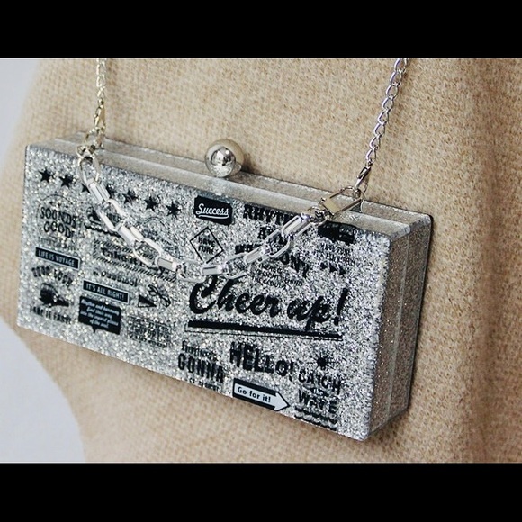 Roxy, Silver Sparkle Print Acrylic Clutch - Picture 8 of 8